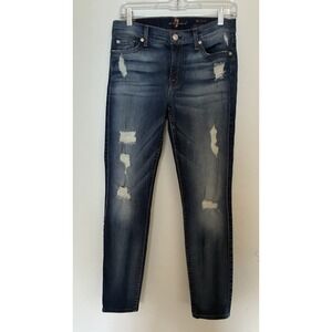 7 For All Mankind Distressed Skinny Medium Wash Blue Denim Jeans 5-Pocket Women